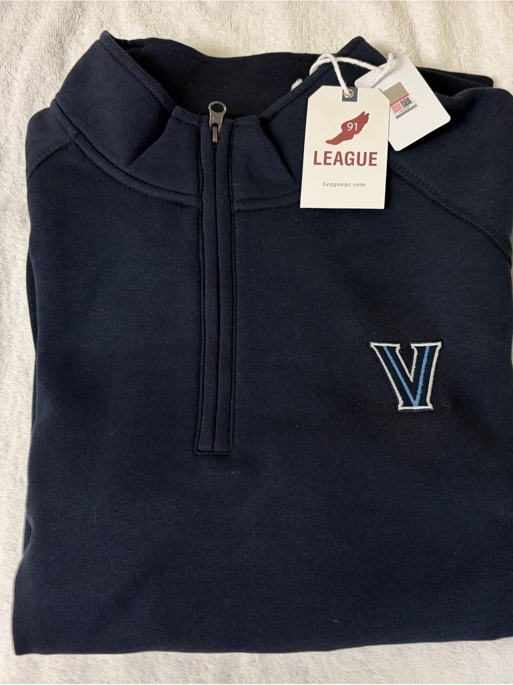 Villanova League Navy Quarter-Zip Men's Sweater with V Emblem